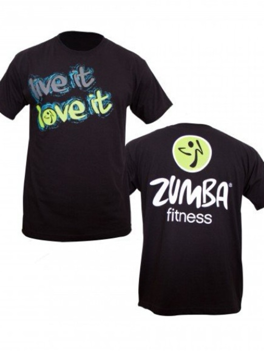 Zumba Fitness Black T‑Shirt with Neon Green and Blue Graphic One Size